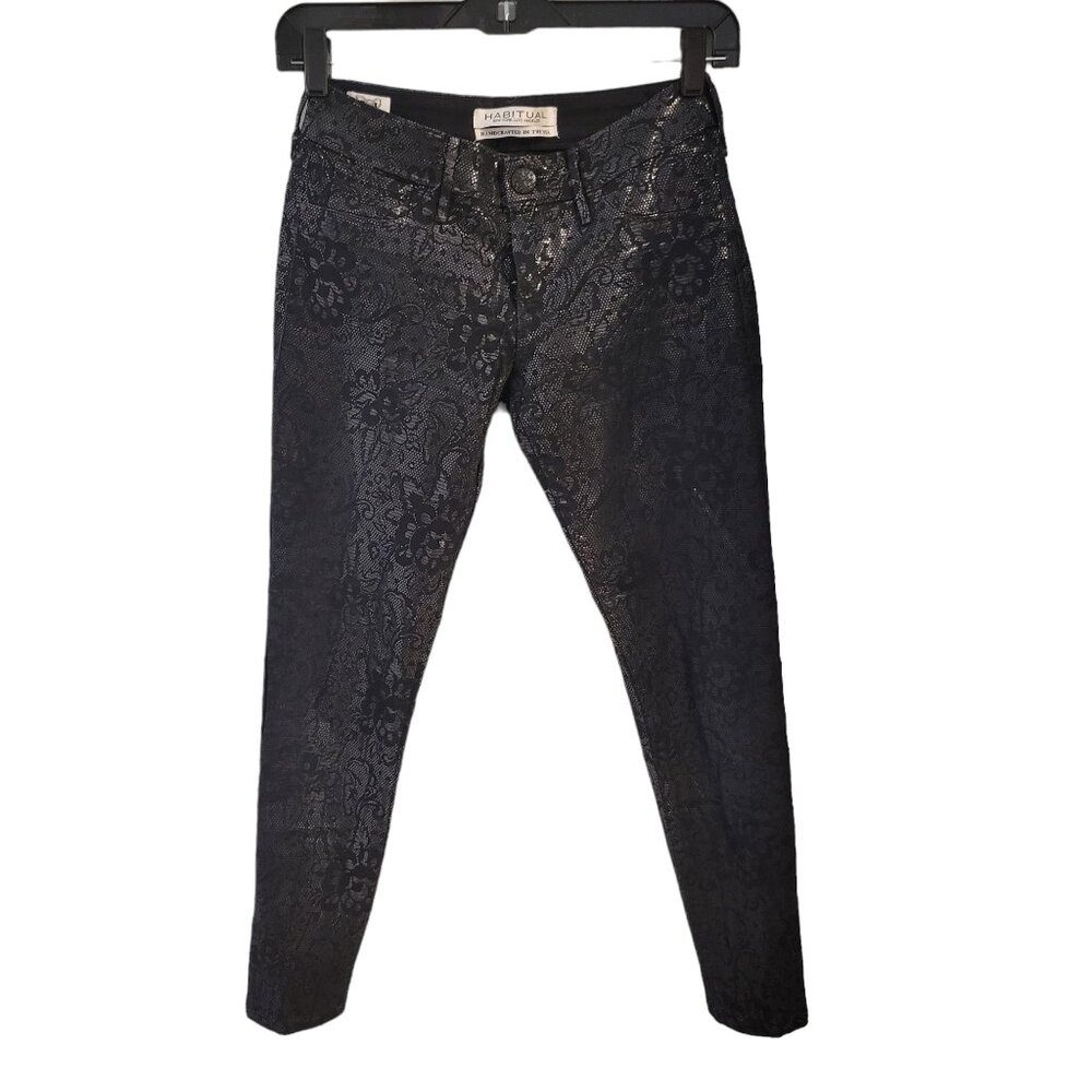 Habitual Black Metallic Pattern Pants Size 24